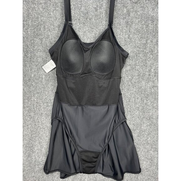 Denim & Co. Beach Regular Sweetheart Twist Front Swim Dress 14 Black Beach Pool - Picture 7 of 16